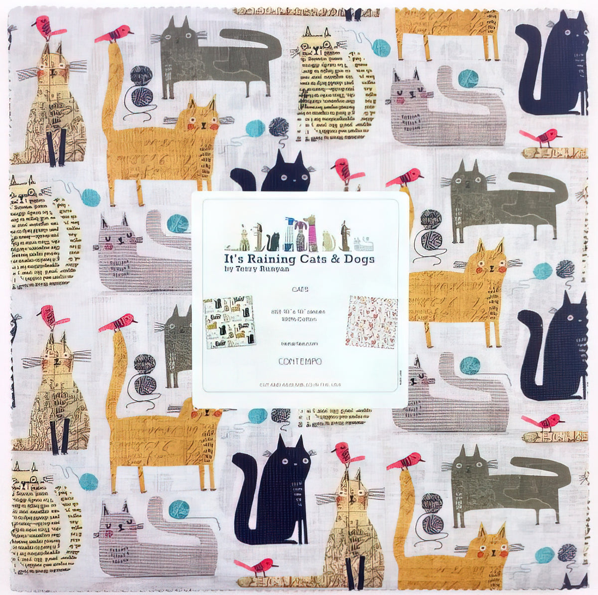 Benartex - It's Raining Cats and Dogs 10x10 Pack 42 pcs
