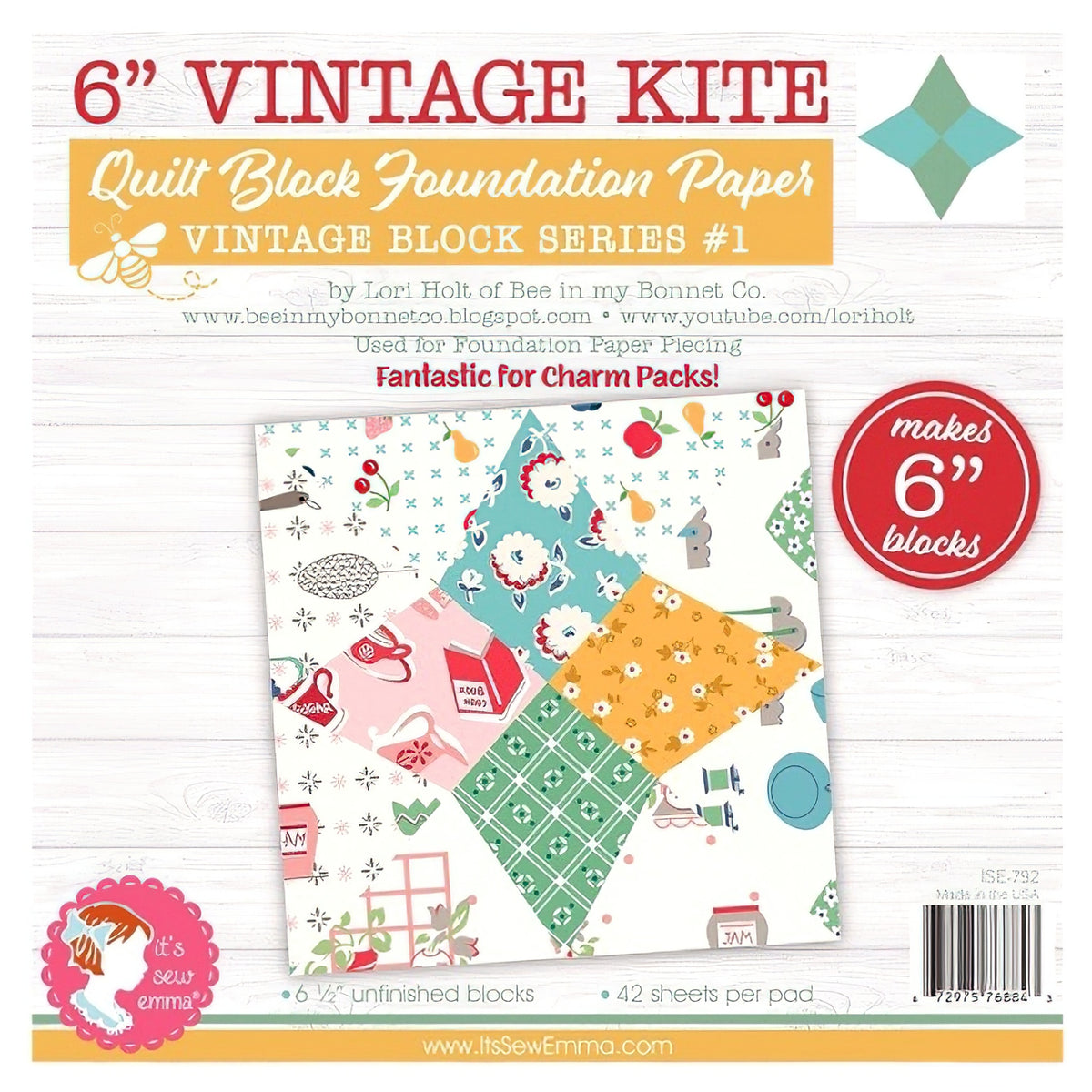 6in Vintage Kite Quilt Block Foundation Paper by Lori Holt