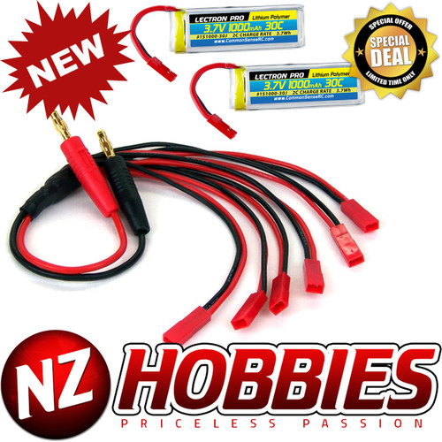 LECTRON 1S 3.7V 1000mAh 30C (2pcs) Lipo Battery w/Parallel Charging Adapter for 6 Lipos