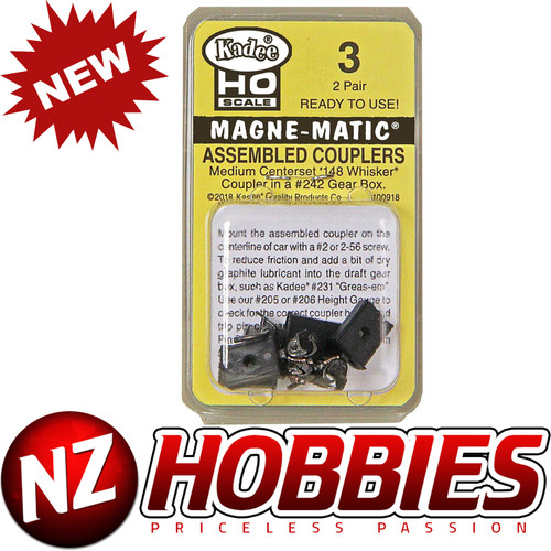 Kadee #3 HO Scale Assembled #148 Whisker Metal Couplers - Medium (9/32") Centerset Shank
