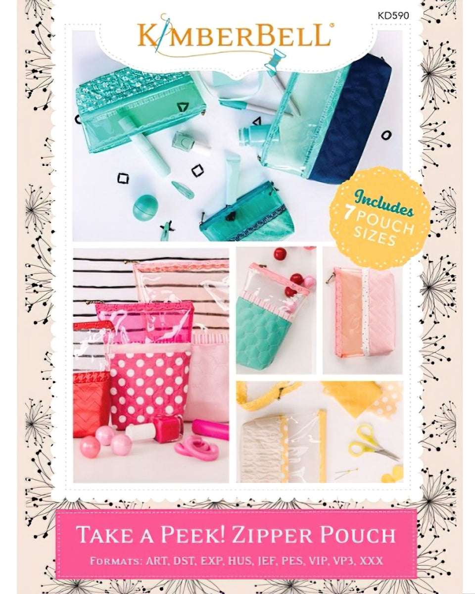 CD - Take a Peek Zipper Pouch Machine Embroidery CD by KimberBell Designs KD590