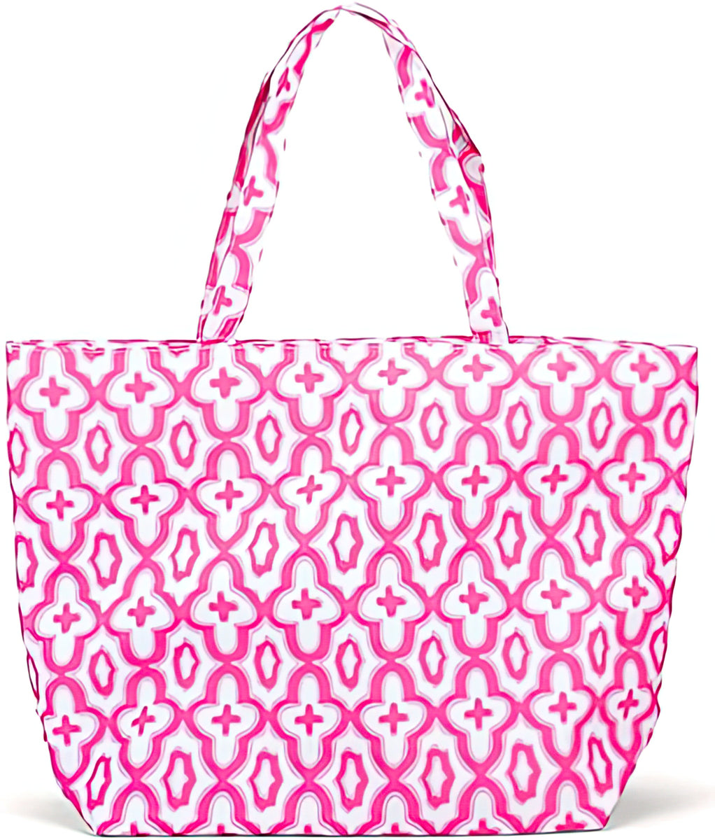 Viv & Lou Pink Mosaic Floral 19.5 x 15 Polyester Travel Tote Bag