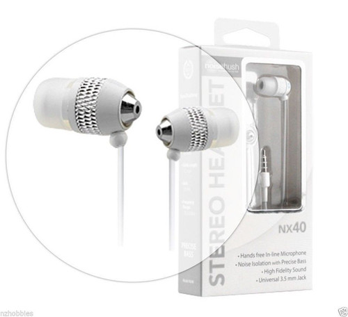 New NoiseHush NX40 3.5mm Hi-Fi Stereo Sound Headset w/ mic- White # NX40-11674