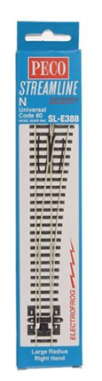 Peco SL-E388 N Code 80 8º 36" Large Radius Right Hand Switch Turnout