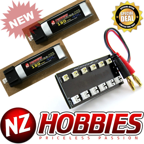 Combo NZ HOBBIES 1S 3.7V 180mAh 45C (2pcs) Lipo Battery w/Parallel Charging Board