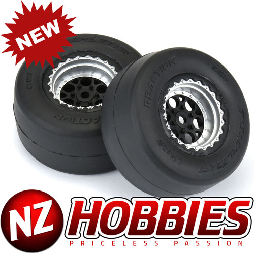 Proline 1/16 Reaction Rear Tires MTD 8mm Black/Silver (2): Losi Mini Drag # PRO1021810