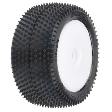 1/18 Prism Rear Carpet Mini-B Tires Mounted 8mm White Wheels (2)PRO829713