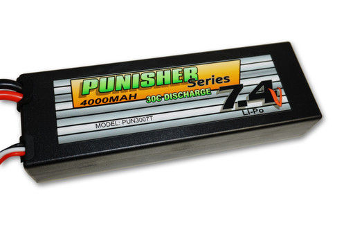 Punisher Series 4000mah 30C 2cell Lipo (Traxxas Plug) 7.4V Battery