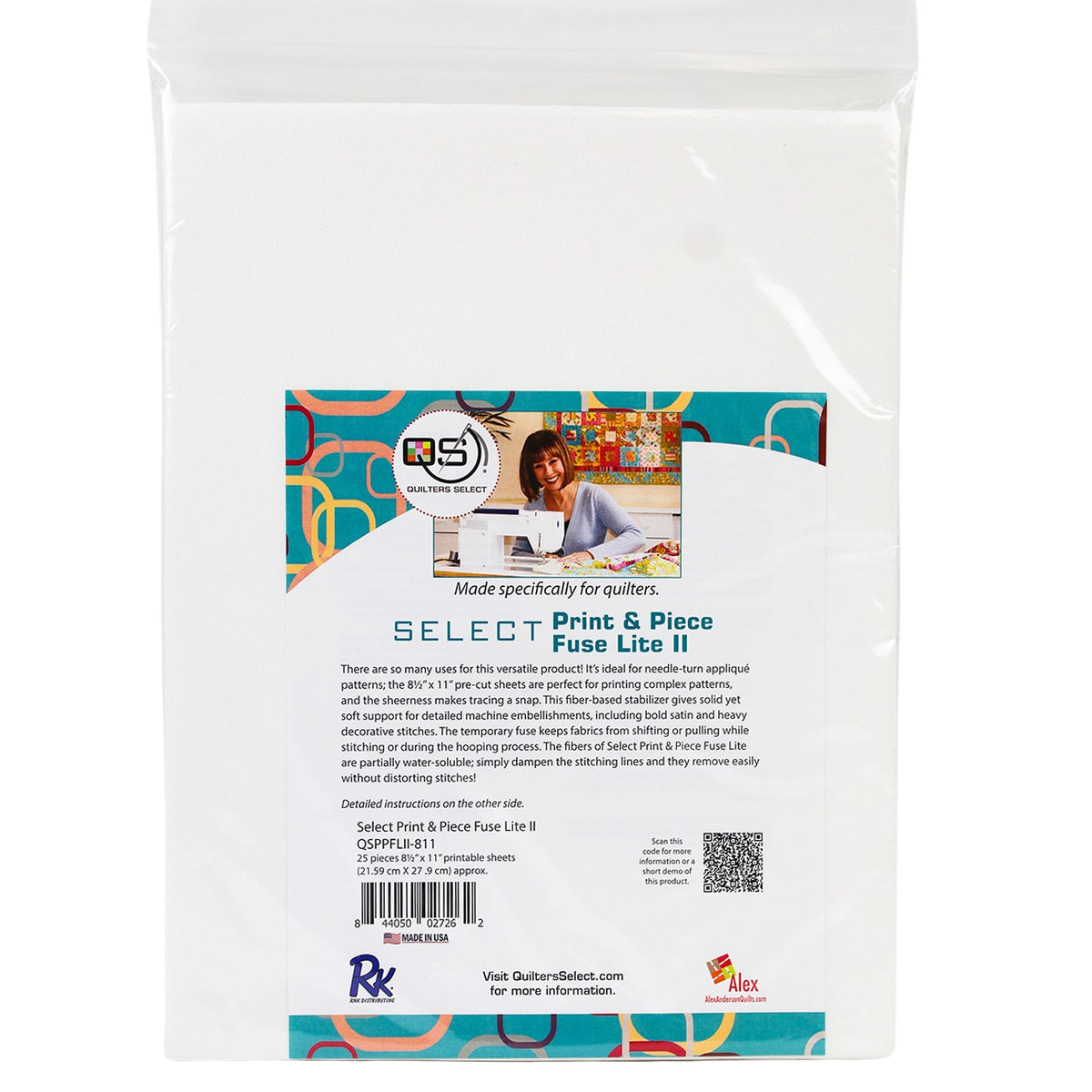 Quilters Select - Print & Piece Fuse Lite 8.5 x 11 Inch Sheets 25 pcs by Alex Anderson