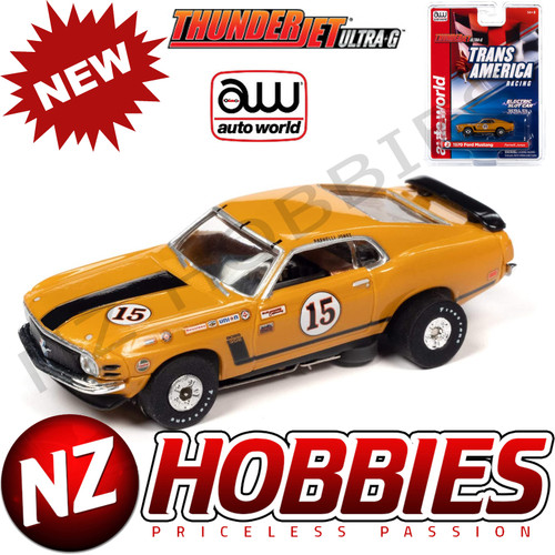 Auto World Thunderjet 1970 Ford Mustang R30 Pamelli Jones HO Scale Slot Car