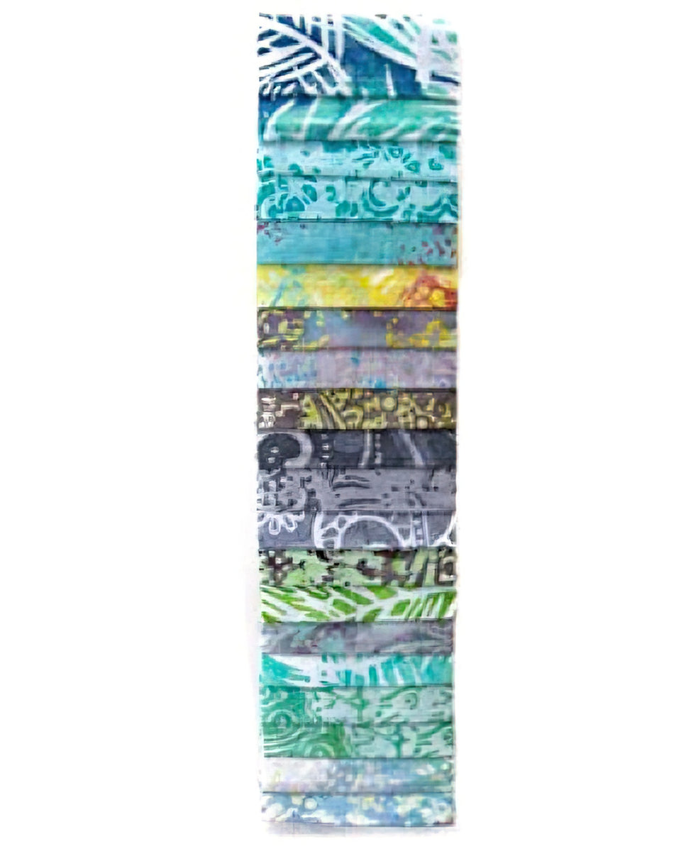 Northcott - Banyan Batiks: Flutter Turquoise and Aqua Green 2.5 inch Strip Pack 20 pcs
