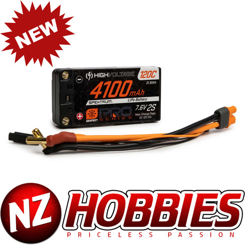 SPEKTRUM 4100mAh 2S 7.6V Smart Pro Race HV LiPo 120C: 5mm # SPMX412S120HT