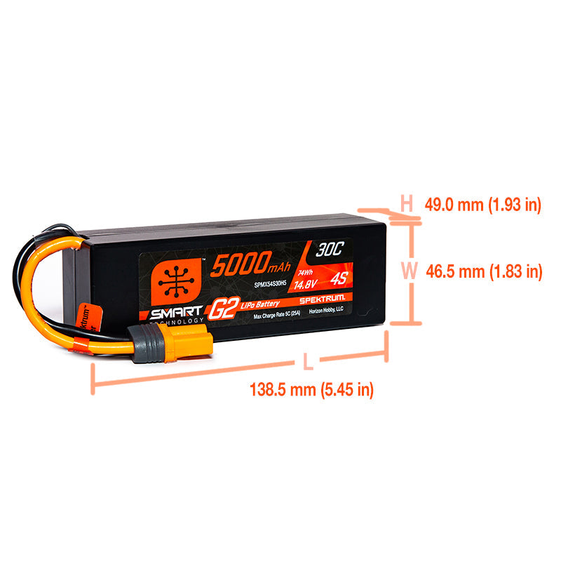 Spektrum 14.8V 5000mAh 4S 30C Smart LiPo G2 Hard Case: IC5 (SPMX54S30H5)