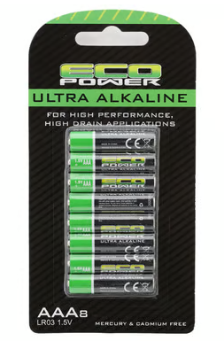 EcoPower Ultra Alkaline AAA Batteries (8) (Mercury & Cadmium Free) ECP-5060
