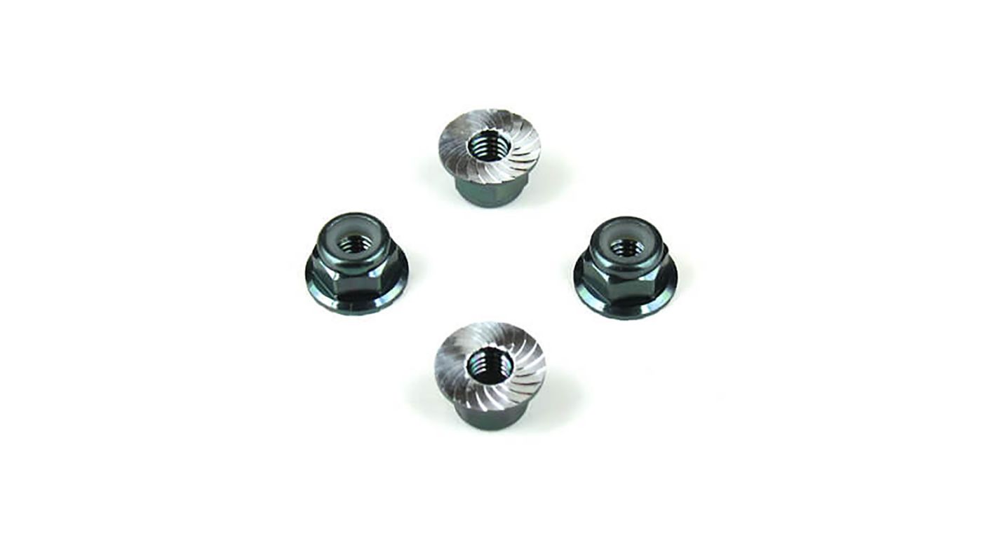 Tekno M4 Locknuts Aluminum Flanged Serrated, Black (4) (TKR1213)