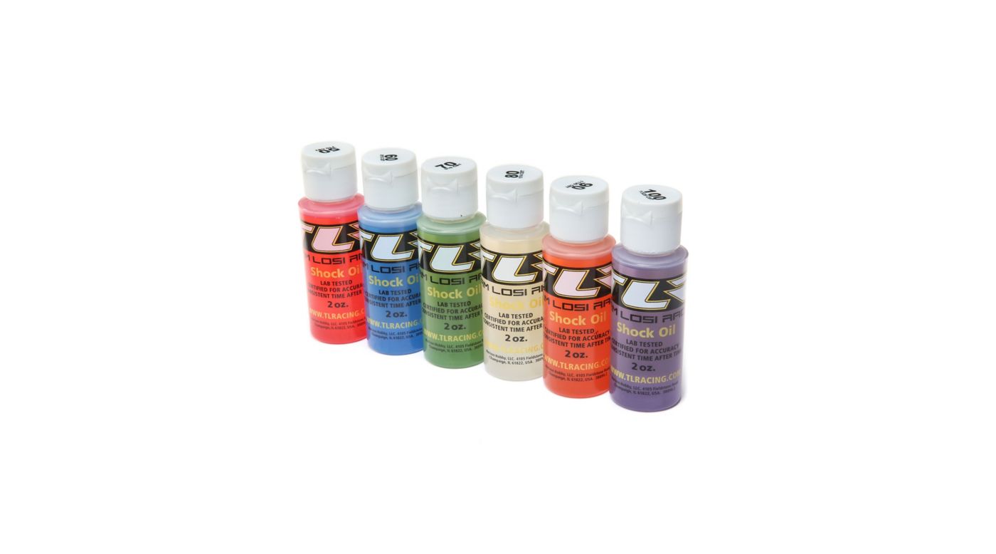 LOSI Shock Oil, 6Pk, 50, 60, 70, 80, 90, 100, 2oz (TLR74021)