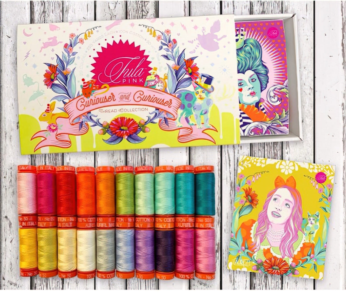 Aurifil - Tula Pink Curiouser and Curiouser Thread Collection 50wt 20 Small Spools