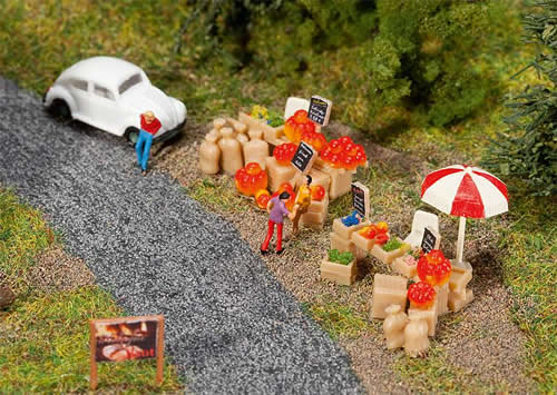 Faller 272536 N Scale Roadside Produce Peddler -- Kit