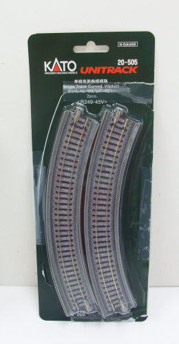Kato 20-505 N 9-3/4" Radius 45° Single Curved Viaduct Track (Pack of 2)