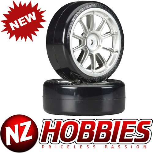 Tamiya	Mtl-Pltd 10-Spk Whl w/Cem Sup Driftech Tires 24mm # TAM54022